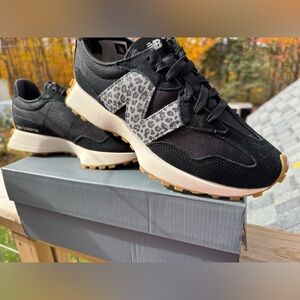 New Balance Black and Cream Sneakers with Leopard Accent